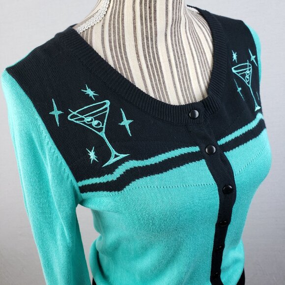 Voodoo Vixen Lightweight Cardigan Fitted Embroidered Pinup Rockabilly Retro sz M - Picture 4 of 12